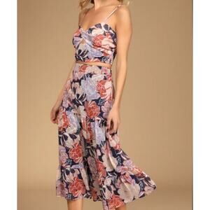Lulus Floral Two Piece Midi Dress Set XL Floating Through Flowers Boho